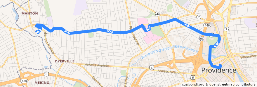 Mapa del recorrido RIPTA 56 Chalkstone Avenue to Kennedy Plaza de la línea  en Providence.