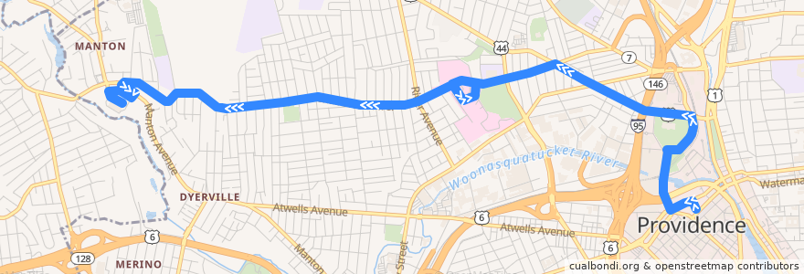 Mapa del recorrido RIPTA 56 Chalkstone Avenue to Stop & Shop Manton de la línea  en Providence.