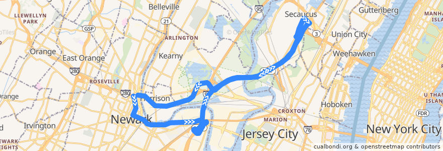 Mapa del recorrido NJTB - 378 de la línea  en New Jersey.
