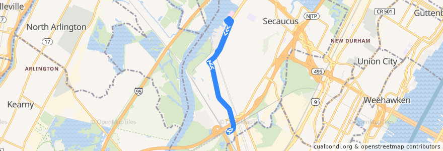 Mapa del recorrido NJTB - 329 - Secaucus Junction to Harmon Cove (PM) de la línea  en Secaucus.