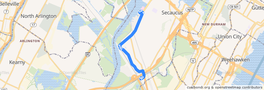 Mapa del recorrido NJTB - 329 - Secaucus Junction to Harmon Cove (AM) de la línea  en Secaucus.