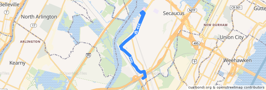 Mapa del recorrido NJTB - 329 - Harmon Cove to Secaucus Junction (PM) de la línea  en Secaucus.