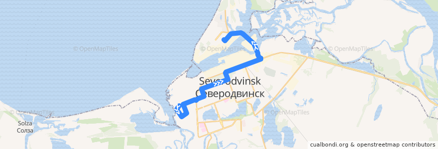 Mapa del recorrido Автобус 26: бульвар Строителей - АО "ЦС "Звёздочка" de la línea  en городской округ Северодвинск.