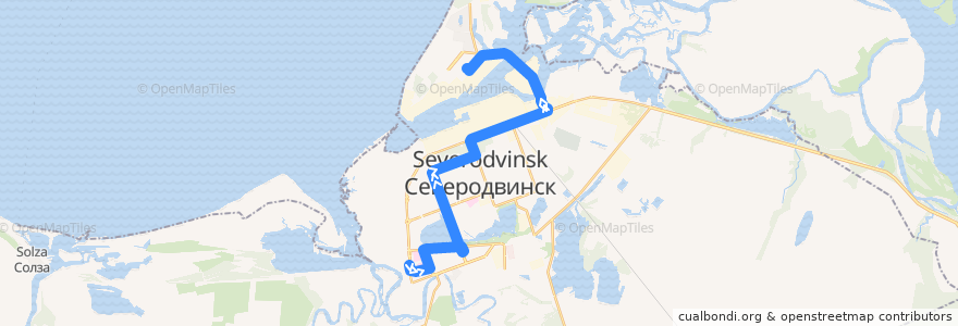 Mapa del recorrido Автобус 29: Торговый центр - АО "ЦС "Звёздочка" de la línea  en городской округ Северодвинск.
