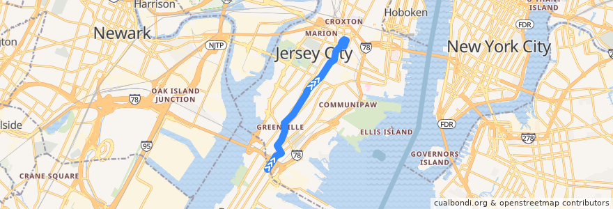 Mapa del recorrido A&C - 33 de la línea  en Jersey City.