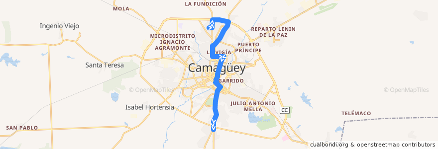 Mapa del recorrido ruta 1 Villa Mariana - Yaba de la línea  en Ciudad de Camagüey.