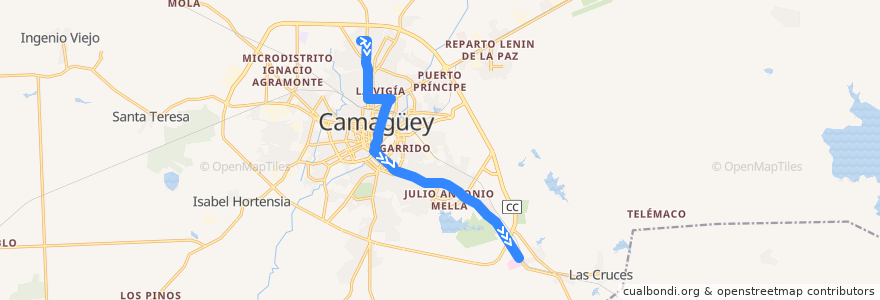 Mapa del recorrido ruta 2 Villa Mariana => Hosp. Psiquiátrico de la línea  en Ciudad de Camagüey.