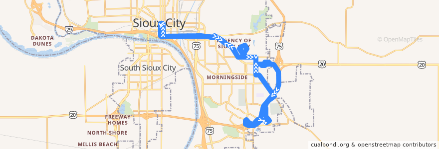 Mapa del recorrido Commons de la línea  en Sioux City.