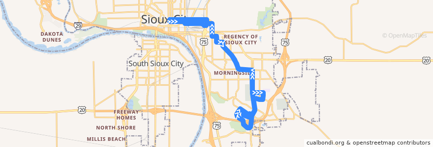 Mapa del recorrido Southern Hills de la línea  en Sioux City.