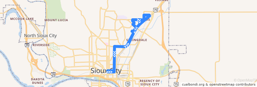Mapa del recorrido Leeds de la línea  en Sioux City.
