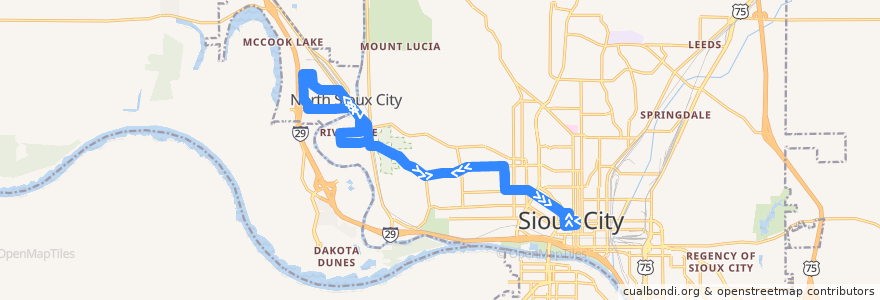 Mapa del recorrido Riverside de la línea  en Woodbury County.