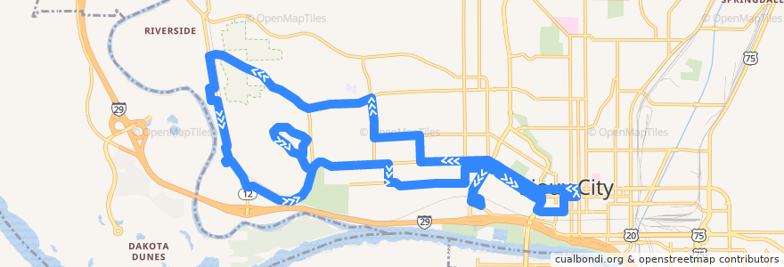 Mapa del recorrido Council Oaks de la línea  en Sioux City.