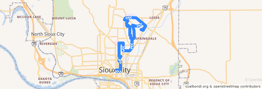 Mapa del recorrido Indian Hills de la línea  en Sioux City.