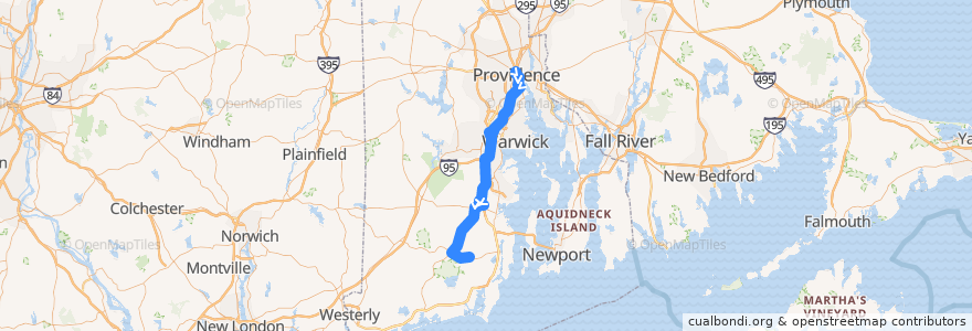 Mapa del recorrido RIPTA 62 URI/Galilee to URI Kingston de la línea  en Rhode Island.