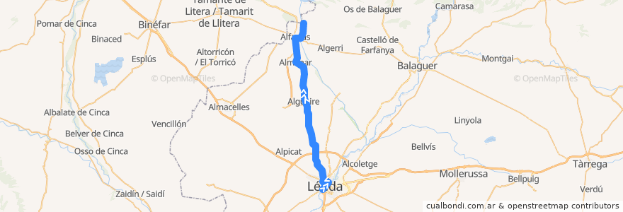 Mapa del recorrido 101: Lleida - Ivars de la línea  en Segrià.