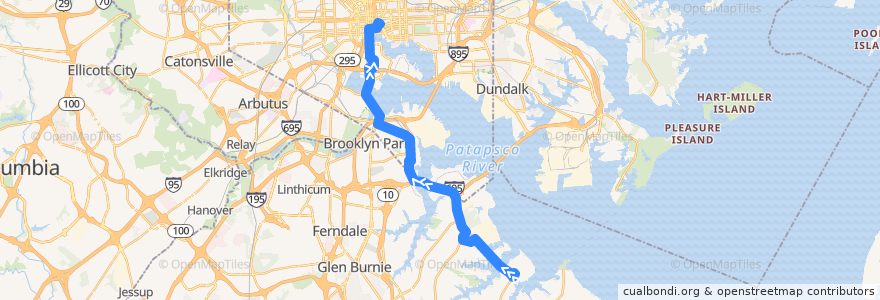 Mapa del recorrido Express BusLink 164: City Hall de la línea  en Maryland.