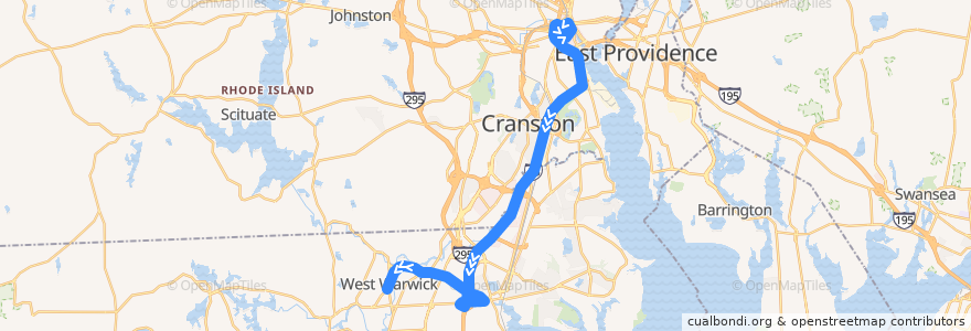 Mapa del recorrido RIPTA 12x Arctic/117 to Arctic Center de la línea  en Rhode Island.