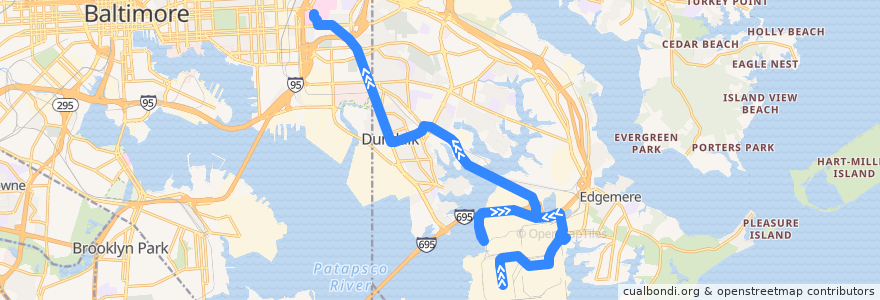 Mapa del recorrido LocalLink 63: Bayview de la línea  en Baltimore County.