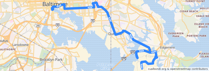 Mapa del recorrido LocalLink 63: Inner Harbor de la línea  en メリーランド州.