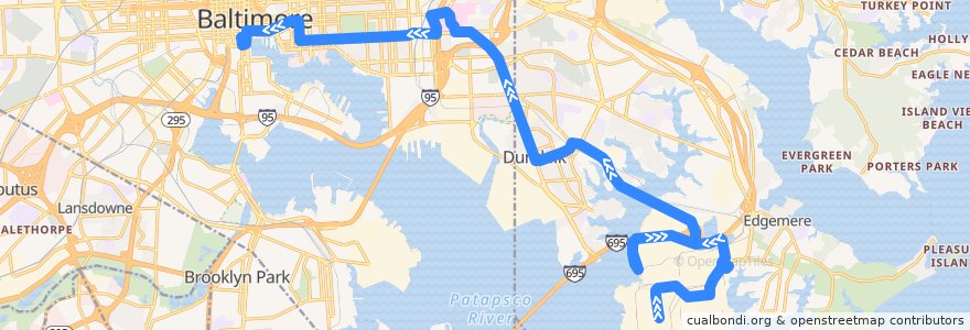 Mapa del recorrido LocalLink 63: Inner Harbor de la línea  en Maryland.