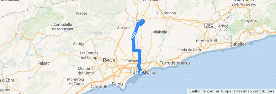 Mapa del recorrido e2: Tarragona - Valls de la línea  en Tarragona.