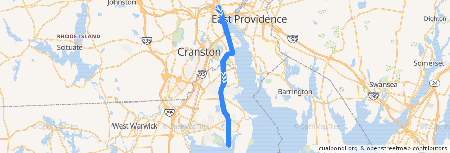 Mapa del recorrido RIPTA 3B Warwick Avenue to Oakland Beach de la línea  en Rhode Island.