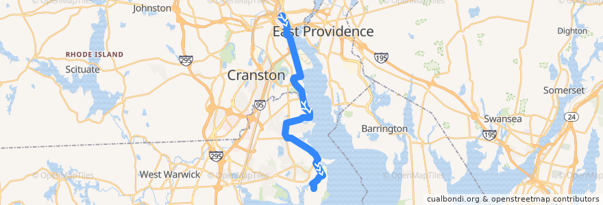 Mapa del recorrido RIPTA 3A Warwick Avenue to Warwick Neck & Barton de la línea  en Rhode Island.