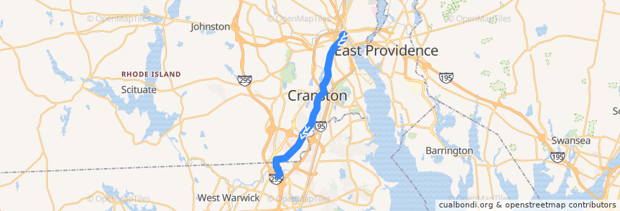 Mapa del recorrido RIPTA 22 Pontiac Avenue to Warwick Mall de la línea  en Providence County.