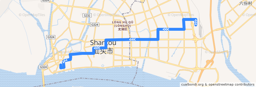 Mapa del recorrido 2路（火车站→汕头开埠文化馆） de la línea  en 汕头市.