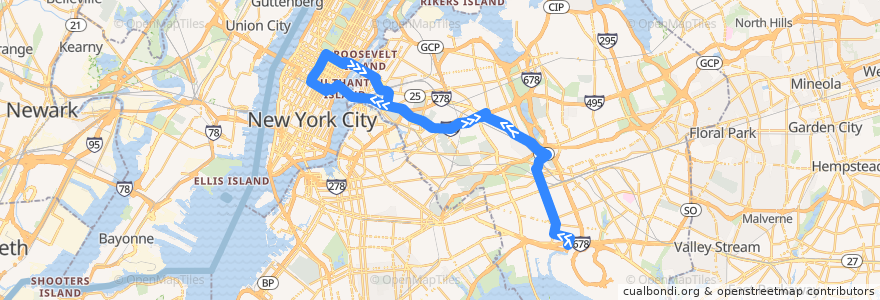 Mapa del recorrido NYCB - QM18 de la línea  en Куинс.