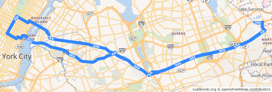 Mapa del recorrido NYCB - QM6 de la línea  en Queens.