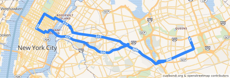 Mapa del recorrido NYCB - QM1 de la línea  en Queens.