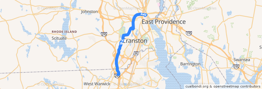 Mapa del recorrido RIPTA 30 Arlington/Oaklawn to Warwick Mall de la línea  en Providence County.