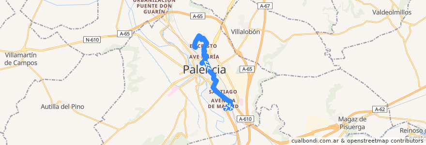 Mapa del recorrido Línea 2: Campus → Camino de la Miranda de la línea  en Palencia.