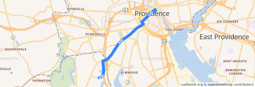Mapa del recorrido RIPTA 31 Cranston Street to Kennedy Plaza de la línea  en Providence County.