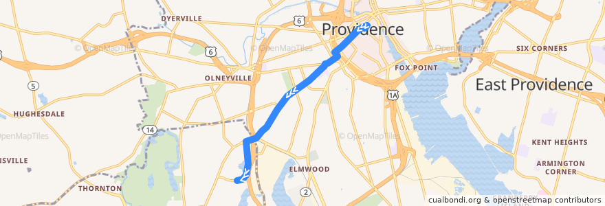 Mapa del recorrido RIPTA 31 Cranston Street to Brewery Parkade de la línea  en Providence County.