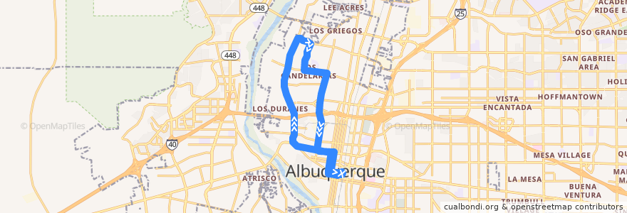 Mapa del recorrido ABQ RIDE Route 37 Rio Grande Boulevard/12th Street de la línea  en 阿尔伯克基 / 阿布奎基 / 阿爾伯克基.