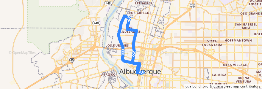 Mapa del recorrido ABQ RIDE Route 37 Rio Grande Boulevard/12th Street de la línea  en Albuquerque.