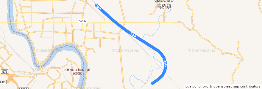 Mapa del recorrido 川南城际铁路 de la línea  en 东兴区.