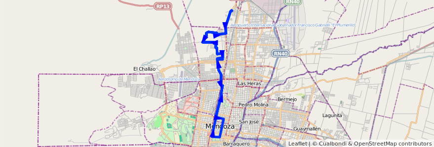 Mapa del recorrido 83 - Finca Gonzáles - Uruguay de la línea G04 en メンドーサ州.