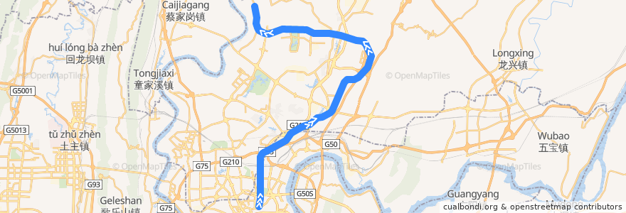 Mapa del recorrido CRT Line 10: 鲤鱼池 => 王家庄 de la línea  en Chongqing.