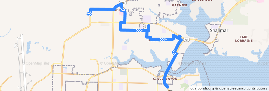 Mapa del recorrido Route 1: Northwest Florida State College => Uptown Station de la línea  en Okaloosa County.