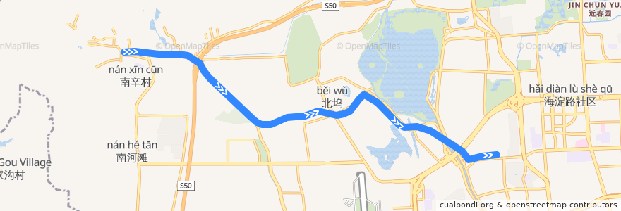 Mapa del recorrido 西郊线 de la línea  en 海淀区.