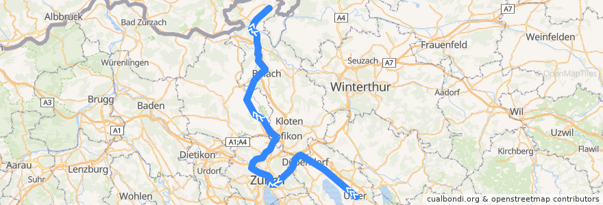 Mapa del recorrido S9: Uster –> Rafz de la línea  en Zürich.