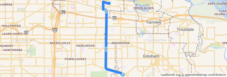 Mapa del recorrido Bus 74: Powell & 182nd => 158th & Airport Way de la línea  en Portland.