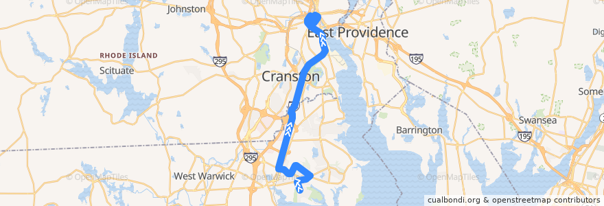 Mapa del recorrido RIPTA 8x Jefferson Boulevard Park-n-Ride to Exchange Terrace (from Buttonwoods & Long Street) de la línea  en Rhode Island.