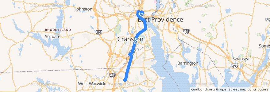Mapa del recorrido RIPTA 8x Jefferson Boulevard Park-n-Ride to Greenwood Community Church de la línea  en Rhode Island.