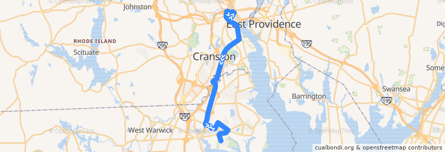 Mapa del recorrido RIPTA 8x Jefferson Boulevard Park-n-Ride to Buttonwoods & Long Street de la línea  en Rhode Island.