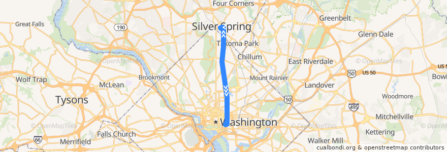 Mapa del recorrido WMATA 70 Georgia Avenue-7th Street Line de la línea  en Stati Uniti d'America.