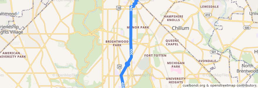 Mapa del recorrido WMATA 62 Takoma-Petworth Line de la línea  en Washington, DC.